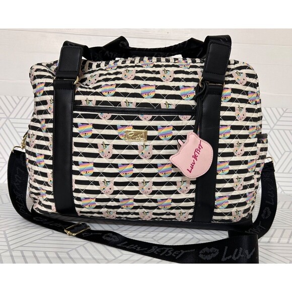 Betsey Johnson Kitty Cat Unicorn Weekender Duffle Bag Quilted Travel 14X21X12 - Picture 3 of 15